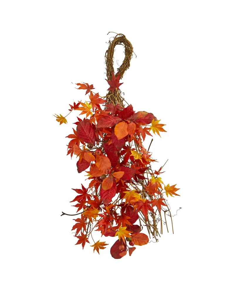 Nearly Natural 26" Mixed Japanese Maple, Magnolia Leaf and Berries Artificial Teardrop