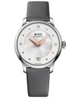 Mido Women's Swiss Automatic Baroncelli Ii Diamond-Accent Black Synthetic Leather Strap Watch 27.9mm