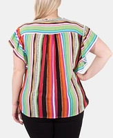 Ny Collection Plus Lace-Up Flutter-Sleeve Top