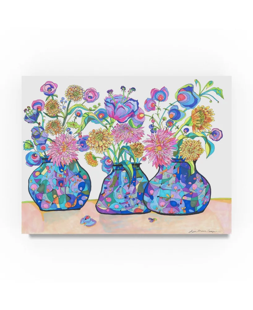 Lisa Katharina 'Three Cobalts With Wildflowers' Canvas Art - 19" x 14" x 2"