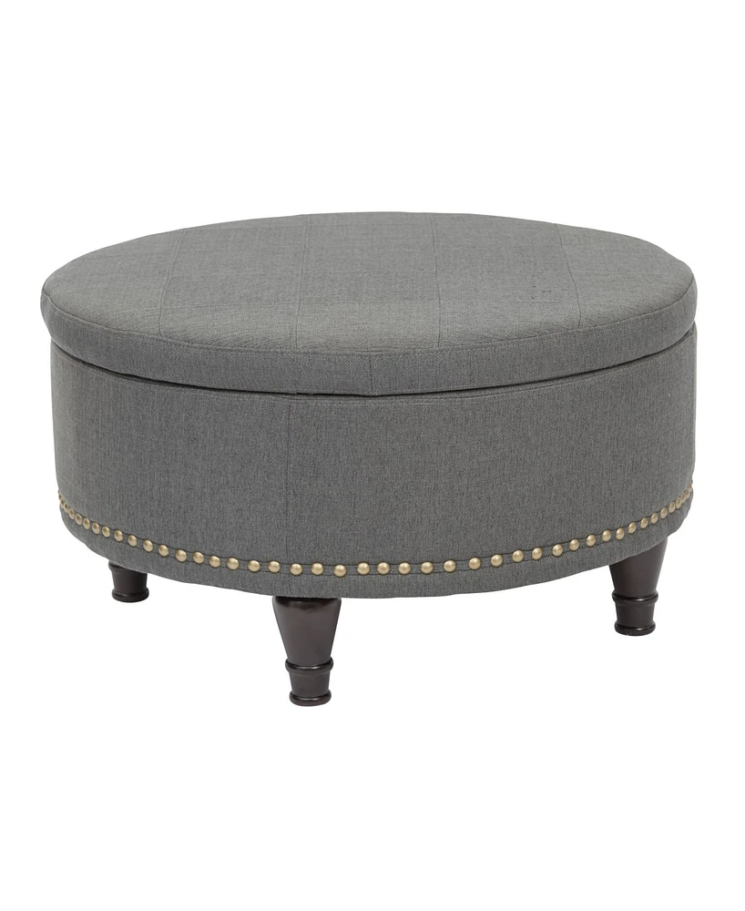 Augusta Round Storage Ottoman with Antique Bronze Nailheads