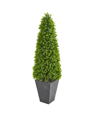Nearly Natural 57" Eucalyptus Topiary Artificial Tree in Slate Planter (Indoor/Outdoor)