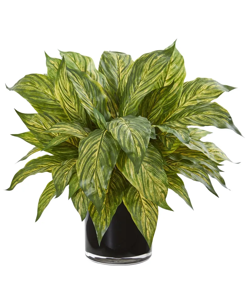 Nearly Natural Musa Leaf Artificial Plant in Glossy Black Vase