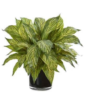 Nearly Natural Musa Leaf Artificial Plant in Glossy Black Vase