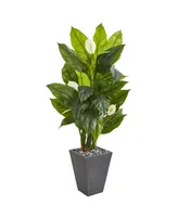 Nearly Natural 63" Spathiphyllum Artificial Plant in Slate Planter (Real Touch)