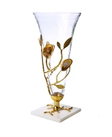 Classic Touch 15" Glass Vase with Leaf and Agate Stone Design