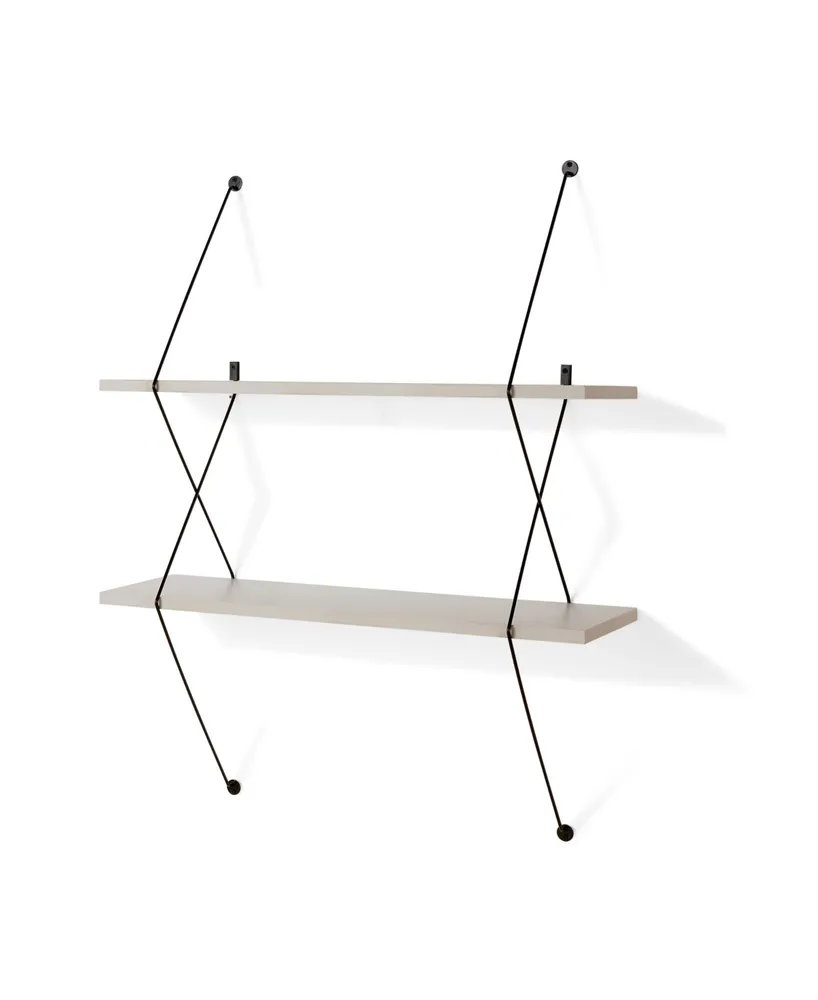 Danya B. Contemporary Two Level Shelving System with Black Wire Brackets
