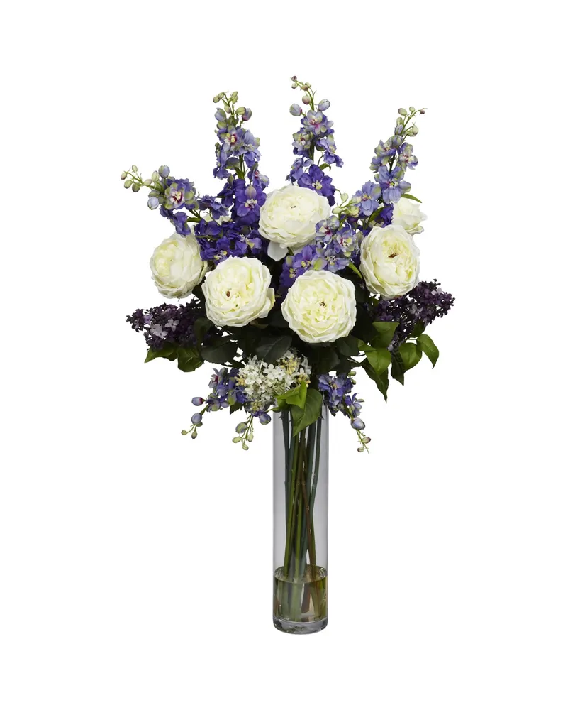 Nearly Natural Rose, Delphinium and Lilac Silk Flower Arrangement