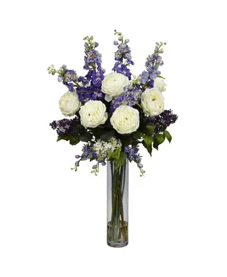 Nearly Natural Rose, Delphinium and Lilac Silk Flower Arrangement