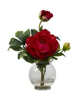 Nearly Natural Peony w/Fluted Vase Silk Flower Arrangement