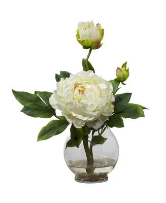 Nearly Natural Peony w/Fluted Vase Silk Flower Arrangement