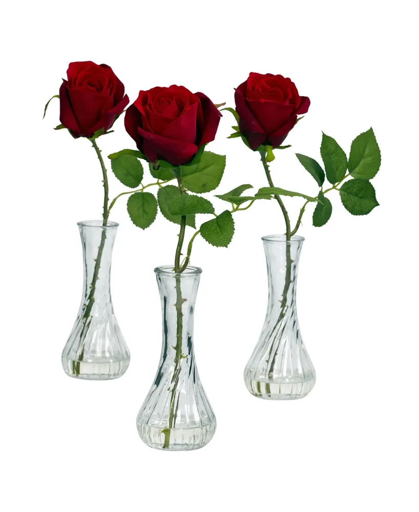 Nearly Natural Rose w/Bud Vase, Set of 3