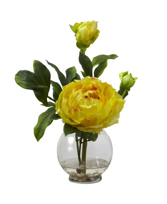 Nearly Natural Peony w/Fluted Vase Silk Flower Arrangement