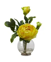 Nearly Natural Peony w/Fluted Vase Silk Flower Arrangement