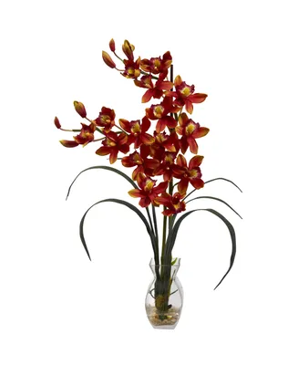 Nearly Natural Cymbidium Orchid w/ Vase Arrangement