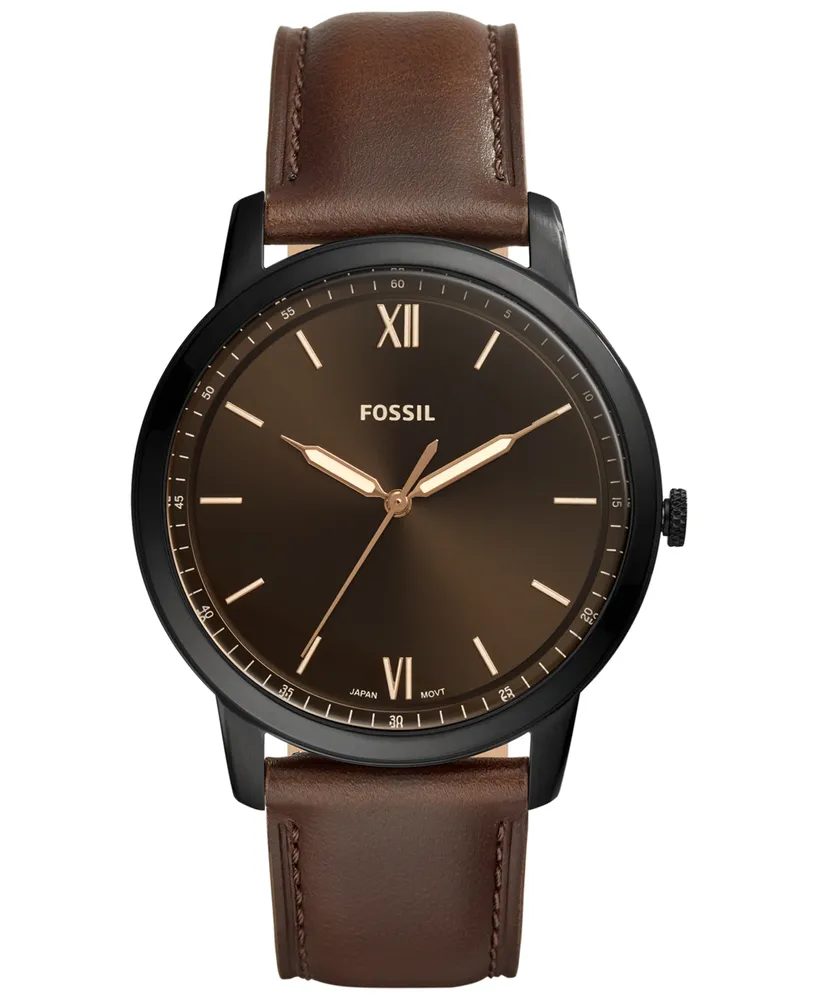 Fossil Men's Minimalist Brown Leather Strap Watch 44mm