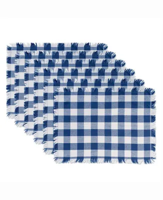 Navy Heavyweight Check Fringed Placemat Set of 6