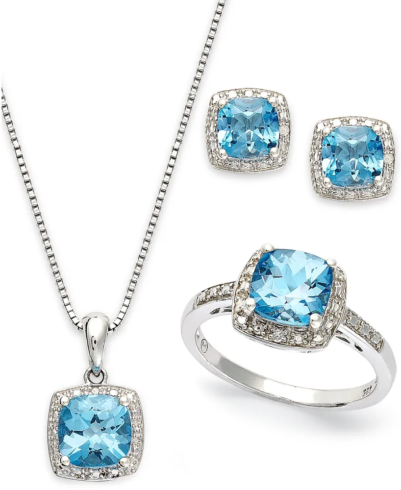 Sterling Silver Jewelry Set, Blue Topaz (5-7/8 ct. t.w.) and Diamond Accent Necklace, Earrings Ring Set