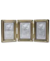 Lawrence Frames Antique Gold Brass Hinged Triple Picture Frame - Beaded Edge Design - 2" x 3"