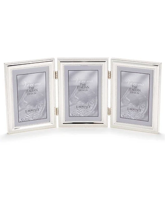 Lawrence Frames Hinged Triple Metal Picture Frame Silver-Plate with Delicate Beading - 5" x 7"