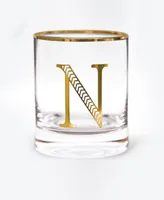 Qualia Glass Monogram Rim and Letter N Double Old Fashioned Glasses, Set Of 4