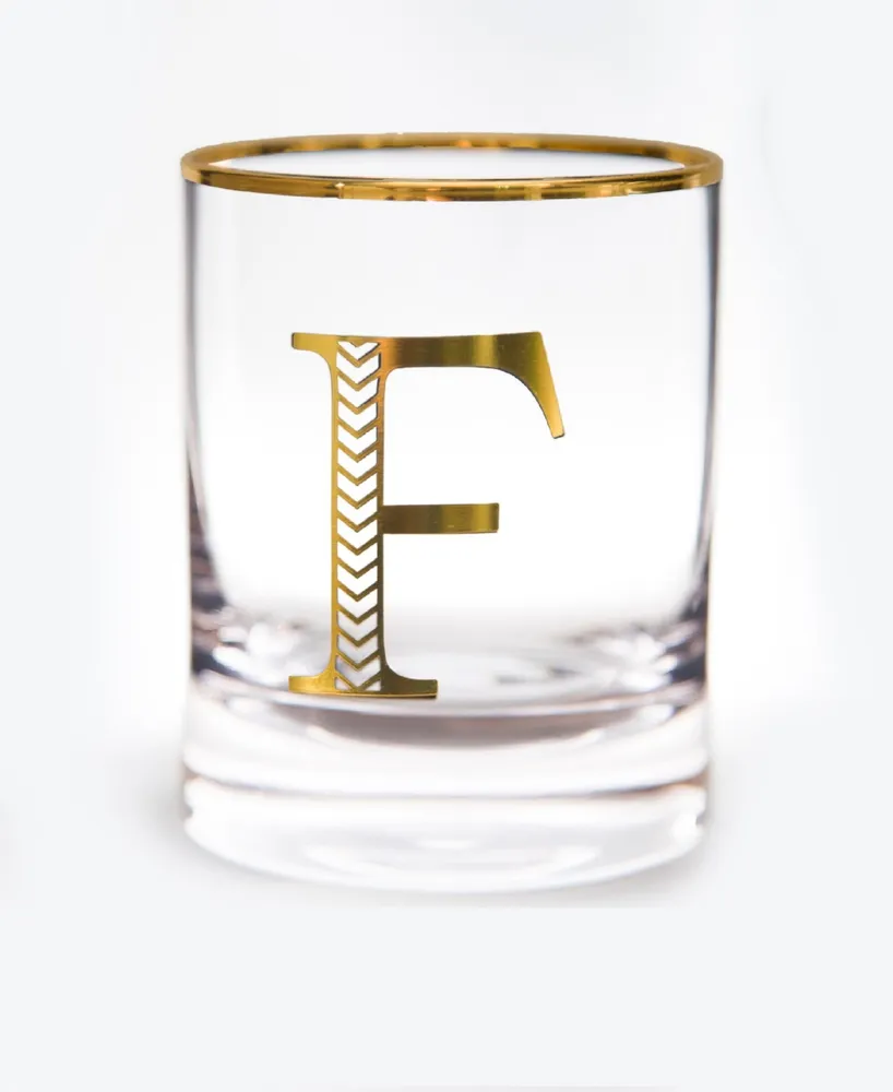 Qualia Glass Monogram Rim and Letter F Double Old Fashioned Glasses, Set Of 4