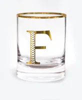 Qualia Glass Monogram Rim and Letter F Double Old Fashioned Glasses, Set Of 4