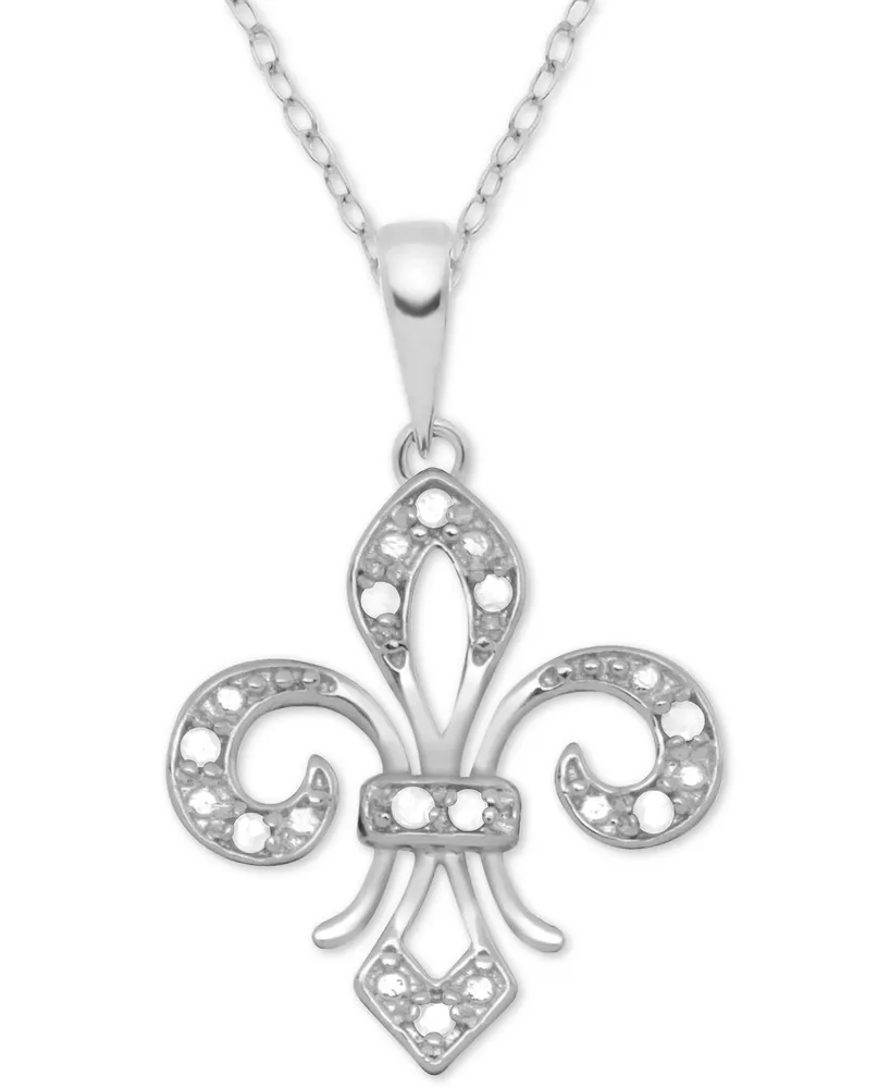 Diamond Fleur-de-Lis 18" Pendant Necklace (1/10 ct. t.w.) in Sterling Silver