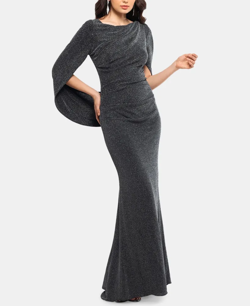 Betsy & Adam Metallic-Knit Draped Gown