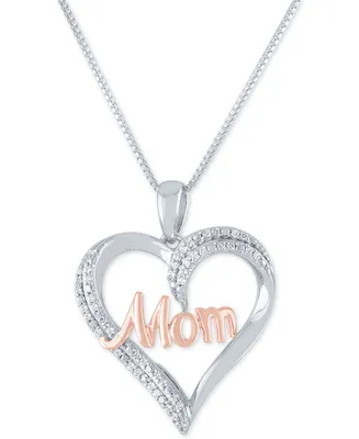 Diamond "Mom" Heart 18" Pendant Necklace (1/8 ct. t.w.) in Sterling Silver and 14k Rose Gold Plate