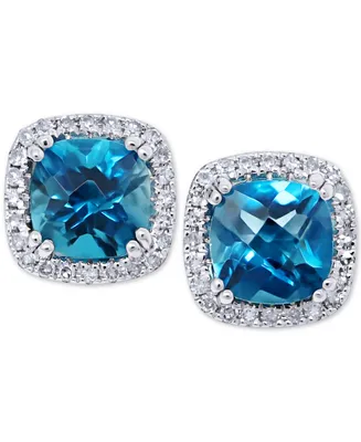 Rhodolite Garnet (2 ct. t.w.) & Diamond (1/5 Halo Stud Earrings 14k White Gold (Also Peridot London Blue Topaz)