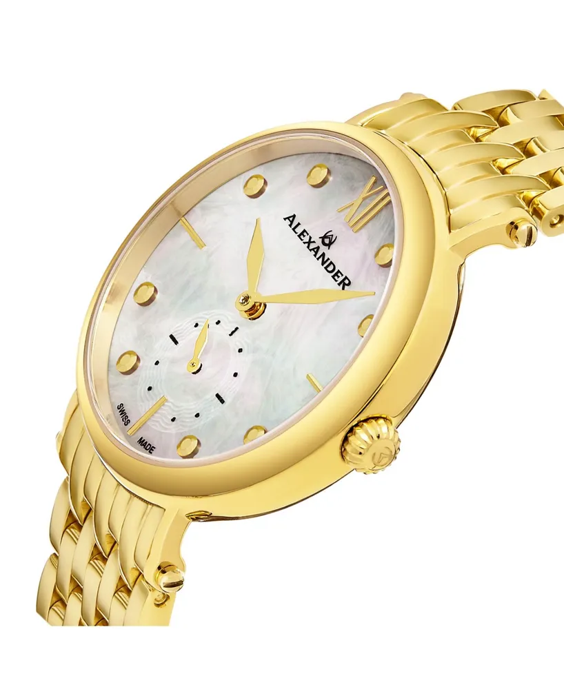 Alexander Watch A201B-02, Ladies Quartz Small-Second Watch with Yellow Gold Tone Stainless Steel Case on Yellow Gold Tone Stainless Steel Bracelet