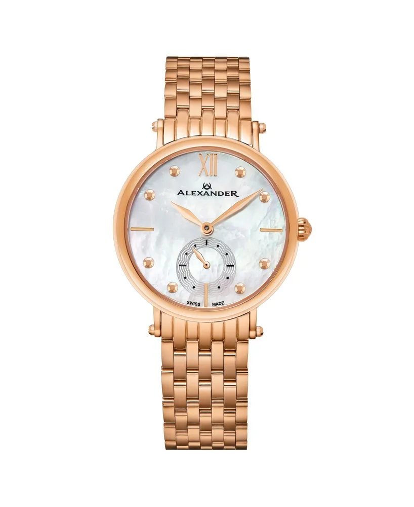 Alexander Watch A201B-03, Ladies Quartz Small-Second Watch with Rose Gold Tone Stainless Steel Case on Rose Gold Tone Stainless Steel Bracelet