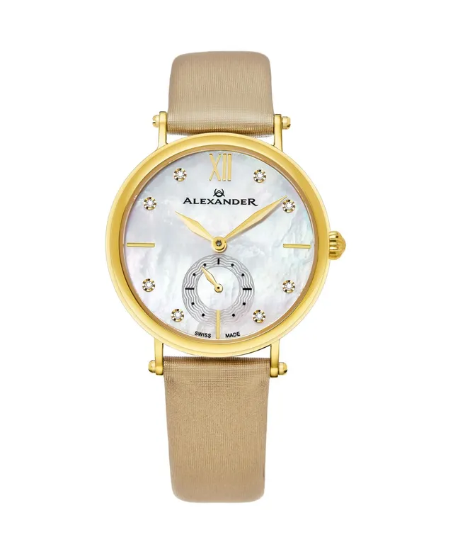 Stuhrling Alexander Watch AD201-02, Ladies Quartz Small-Second Watch with  Yellow Gold Tone Stainless Steel Case on Gold Satin Strap | CoolSprings  Galleria