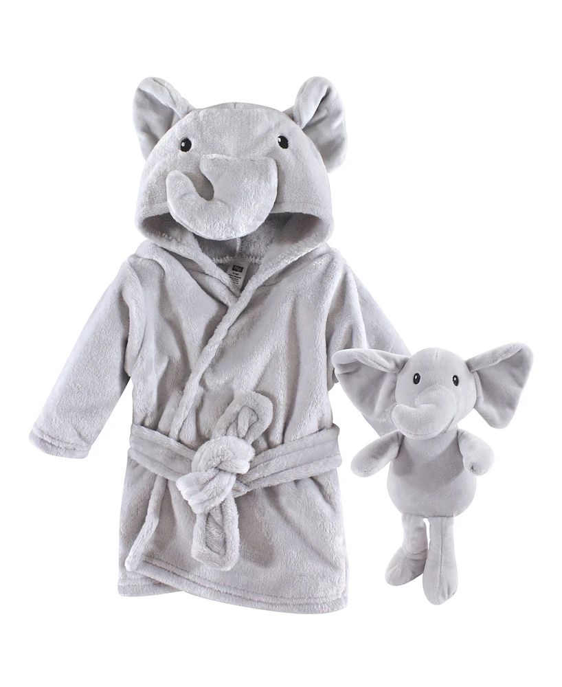Hudson Baby Infant Unisex Plush Bathrobe and Toy Set, Gray Elephant, One Size