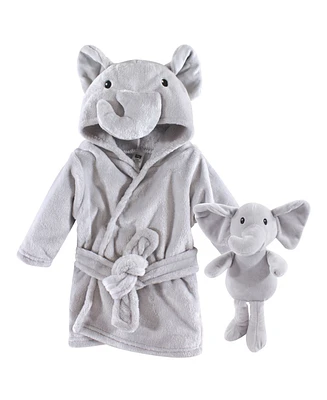 Hudson Baby Infant Unisex Plush Bathrobe and Toy Set, Gray Elephant, One Size