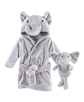 Hudson Baby Infant Unisex Plush Bathrobe and Toy Set, Gray Elephant, One Size