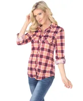 White Mark Women's Oakley Stretchy Plaid Top