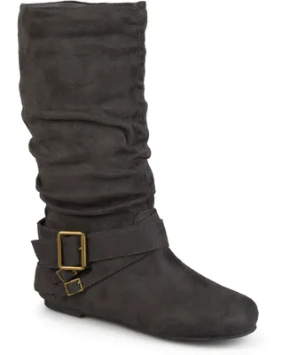 Journee Collection Women's Shelley Wide Calf Rouched Buckle Mid Shaft Boots