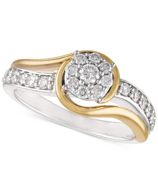 Two-Tone Diamond Cluster Bridal Ring (1/2 ct. t.w.) in 14k White Gold and 14k Gold