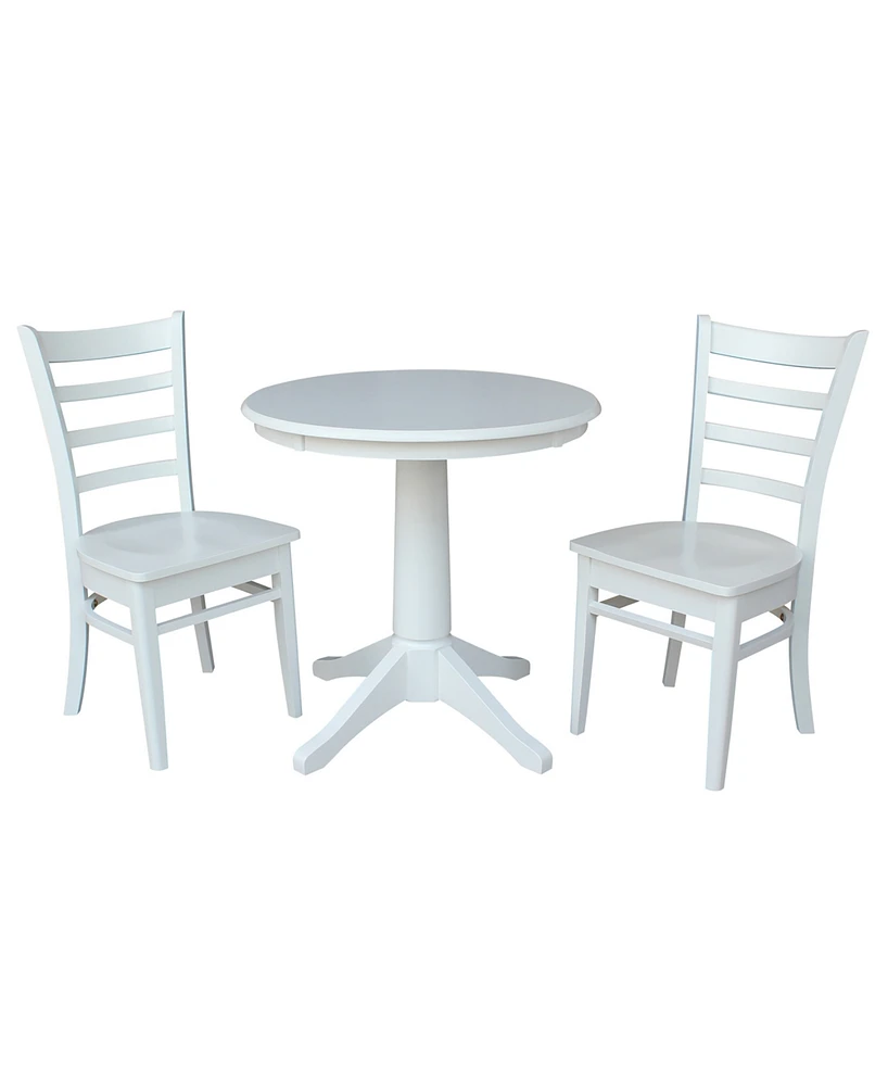 International Concepts 30" Round Top Pedestal Table- With 2 Emily Chairs