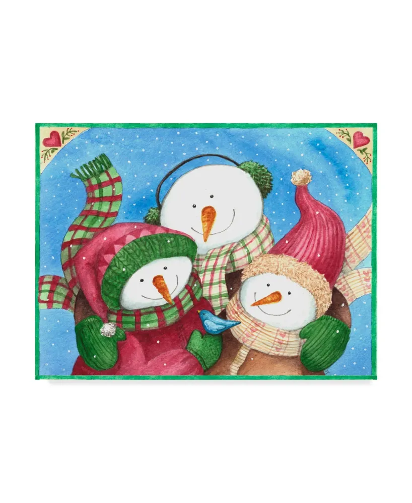 Melinda Hipsher 'Snowman With Bluebird' Canvas Art - 35" x 47"