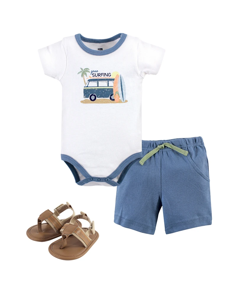 Hudson Baby Boys Cotton Bodysuit, Shorts and Shoe 3pc Set