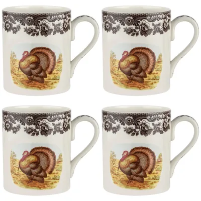 Spode Woodland Turkey Mugs, Set of 4