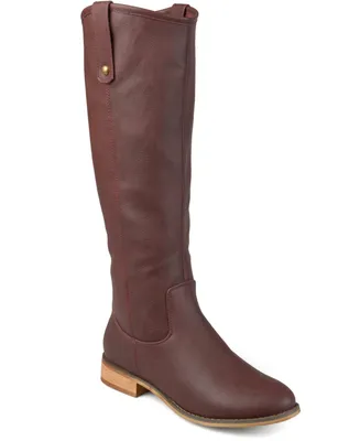 Journee Collection Women's Taven Extra Wide Calf Stacked Heel Western Detail Mid Shaft Boots