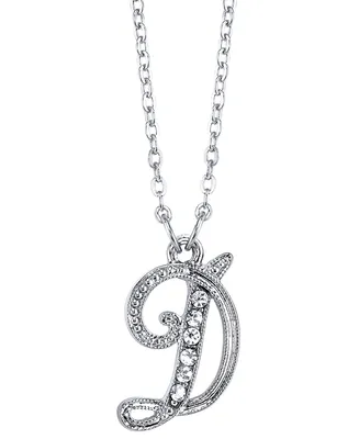 2028 Silver-Tone Crystal Initial Necklace 16" Adjustable