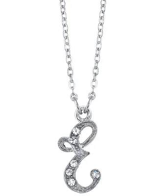 2028 Silver-Tone Crystal Initial Necklace 16" Adjustable