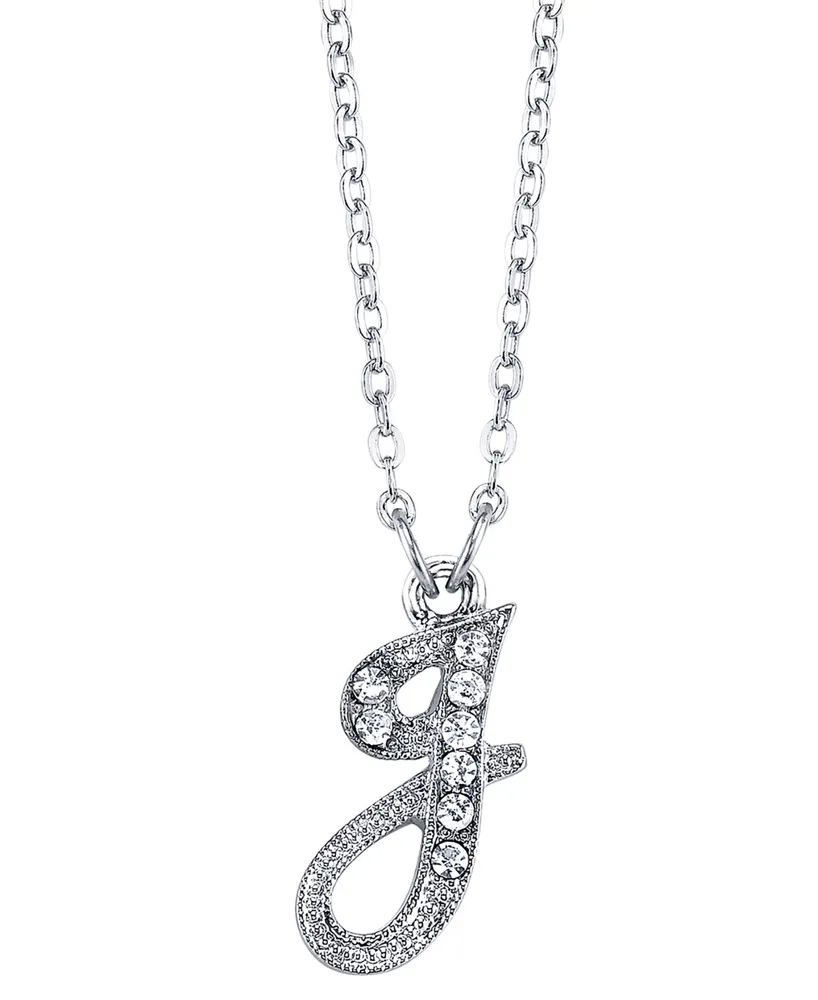 2028 Silver-Tone Crystal Initial Necklace 16" Adjustable
