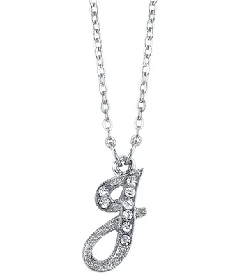 2028 Silver-Tone Crystal Initial Necklace 16" Adjustable