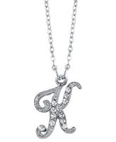 2028 Silver-Tone Crystal Initial Necklace 16" Adjustable